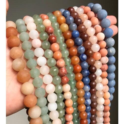 Natural Stone Colorful Aventurine Jades Bead Matte Round Loose Beads For Jewelry Making Diy Charms Bracelets Necklaces Supplies
