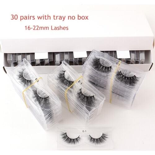 Mink False Eyelashes 30 Pairs Wholesale 3D Mink Lashes White Tray No Box Makeup Long Crisscross Cruelty-Free Eyelash