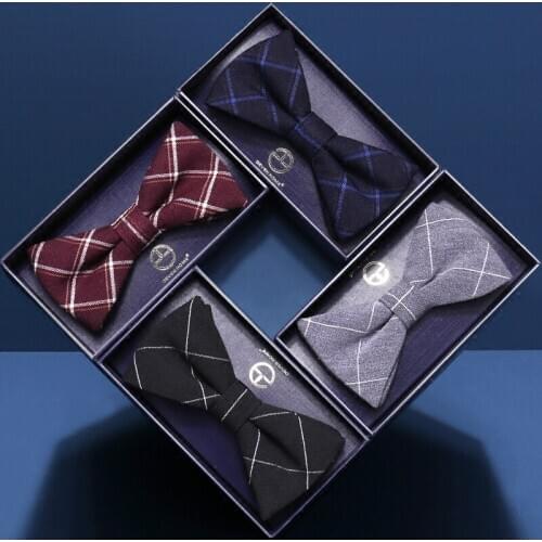 2020 Brand New Fashion Mens Bow Ties Double Fabric Pattern Wool Bowtie Banquet Wedding Formal Butterfly Tie with Gift Box