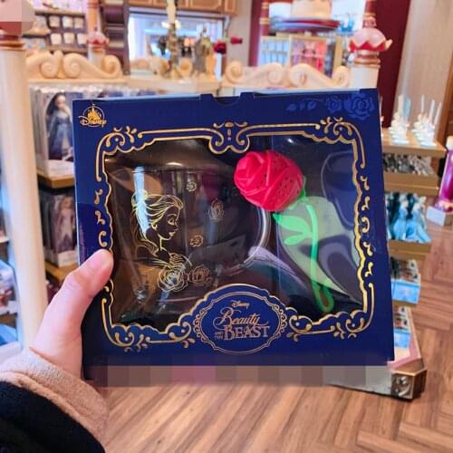 New style Shanghai Disney Beauty and the Beast Belle glass mug rose tea leaking tableware set Decoration Gift AG 2422