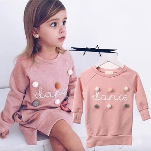 2020 new spring girls dress long sleeve letter ball sweater dress girls autumn winter sweater dress 2-6Y