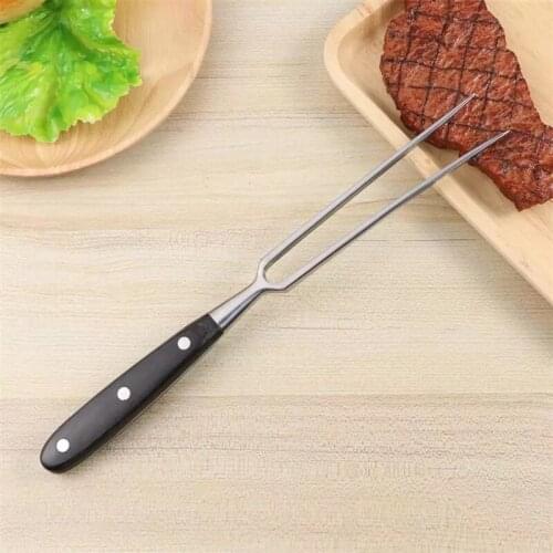 Portable Outdoor Barbecue Tool Wooden Handle Barbecue Fork Food Fork Meat Fork 87HA