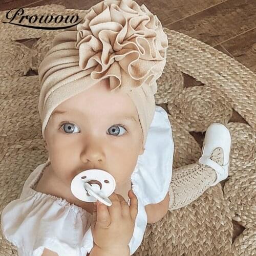 PROWOW 11 Colors Baby Hat For Girls Flower Turban Hats Newborn Photography Props Cotton Baby Accessories Solid Baby Beanie Cap