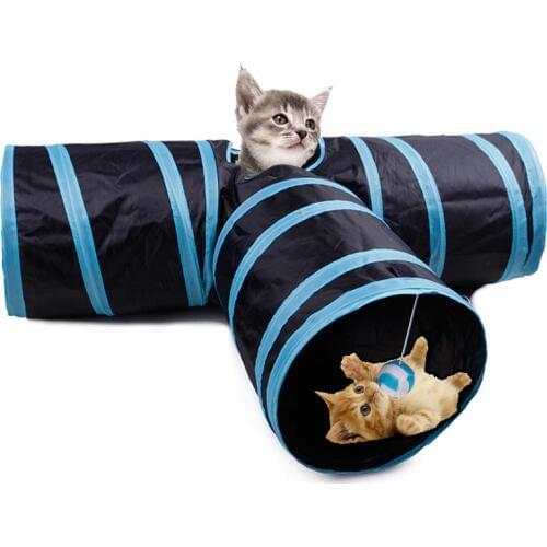 Foldable Cats Play Tunnel 3 Holes Pet Cat Tunnel Toys Outdoor Pet Cats Training Toy Kitten Rabbit Funny Cat Tunnel House Toys 35