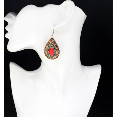 Vintage Water Drop Earrings Female Jewelry Accessories Pendientes Red-green Colour Collision Mosaic Rhinestone Kolczyki