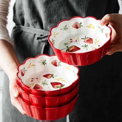 Wavy Petal Edge Home Underglaze Color Soup Ceramic Bowl Single Fruit Salad Dessert Bowl