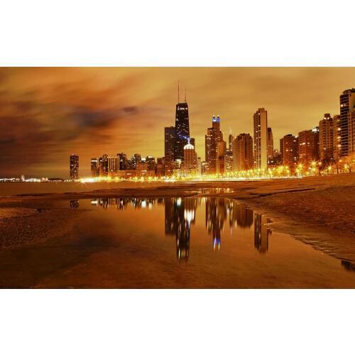 Chicago City Skyline River Night background High quality Computer print scenic photo backdrop