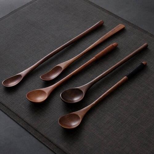 Japanese Solid Wooden Spoons Tableware Rice Eating Spoon Kitchen Anti-scald Tea Coffee Stirring Spoons Utensil Tableware