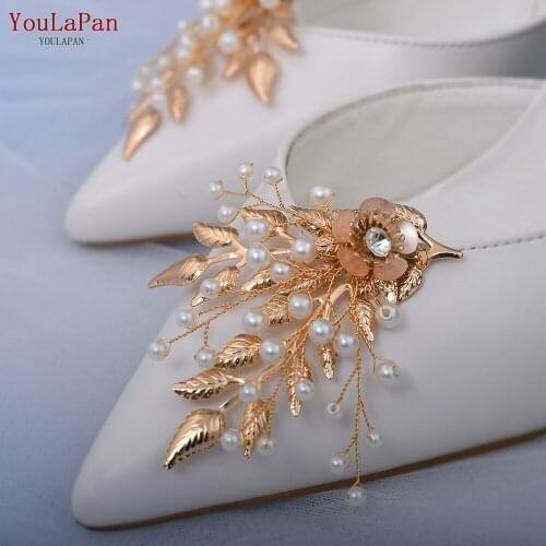 YouLaPan X30 2 Pieces Elegant ladies golden leaves Shoe Clip wedding shoes buckle High Heel Decorative Charm Buckle Shoe Clip