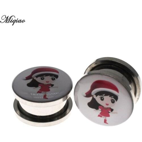Miqiao 2pcs Explosive Style Stainless Steel Red Riding Hood Girl Ear Expansion Screw Tunnel Earplugs 4mm-25mm Piercing Jewelry