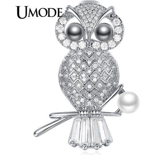 UMODE Luxury CZ Crystal New Owl Purple Pearl Brooches for Women Brooch and Pins Jewelry Suit Clothes Clips AUX0014B