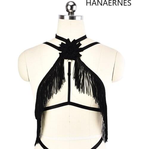 Harness Women Black Tassel Sexy Lingerie Hollow Body Harness Bra Bandage Crop Top Bralette Bustier Underwear Bondage Lingerie