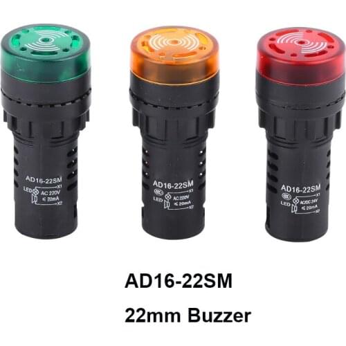 10pcs 22mm Flash Light Active Buzzer Beep Indicator Red/Green/Yellow AD16-22SM
