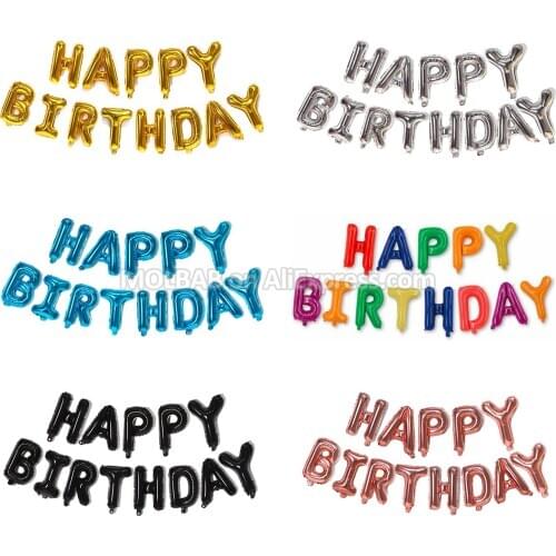 16 Inch Rose Gold Colors HAPPY BIRTHDAY Letters Air Filled Aluminium Foil Balloons With Hole Reusable Party Decoration 13PCS/Set