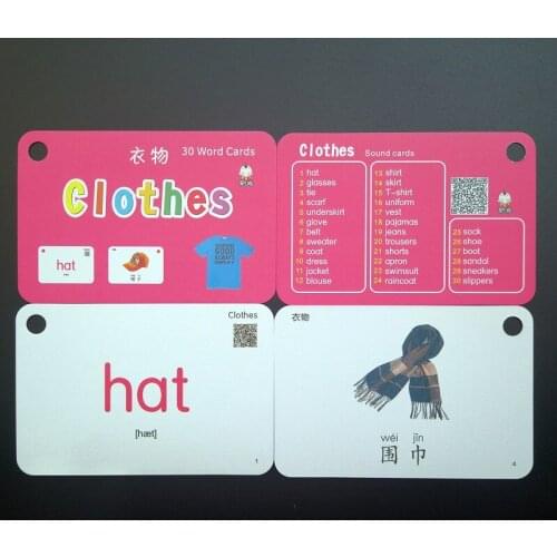 32 Pcs/Set Clothes and Food Chinese & English Word Pocket Flash Card Children Learning Card Early Educational Toys