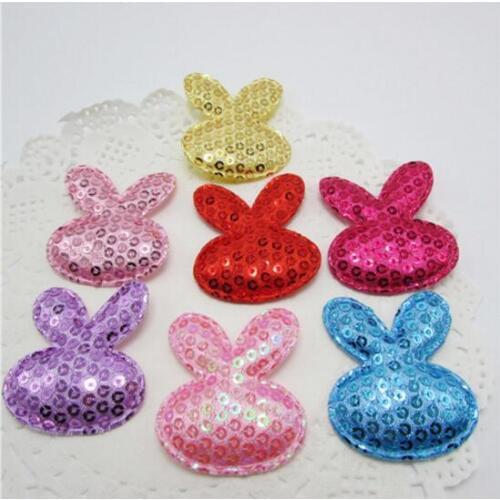 40pcs/lot Bling Sequins Rabbit head Applique Patches For Clothing Sew On Cloth Dress Stickers Decoration, DIY hair accessories