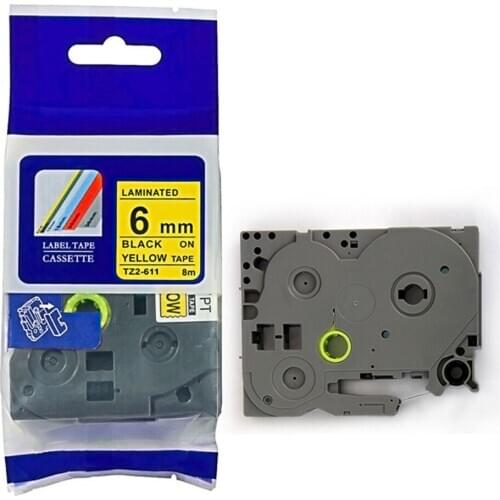 6mm black on yellow TZe-611 tze611 tz611 tze 611 tze tape Compatible brother label printer P-touch Printer Ribbons label maker
