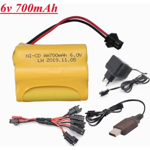 6V 700mAh NiCD Battery and USB Charger Set For RC Cars Robots Tanks Truck Gun Boats 6v Aa Battery Pack SM Plug