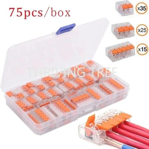 75pcs 221 Electrical Connectors Wire Block Clamp Terminal Cable Reusable Mini Quick Home Wire Terminal Connector