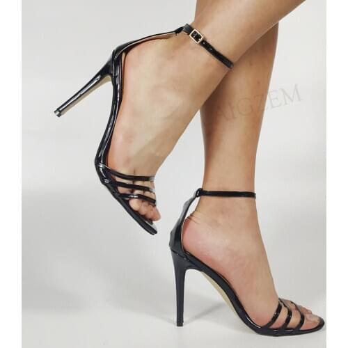 BERZIMER Women Strappy Sandals Stiletto High Heels Black Pumps Summer Party Pumps Zapatos Summer Shoes Woman Large Size 43 44 52