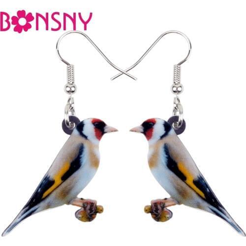Bonsny Acrylic Novelty European Goldfinch Bird Earrings Big Long Dangle Drop Trendy Animal Jewelry For Women Girls Spring Summer