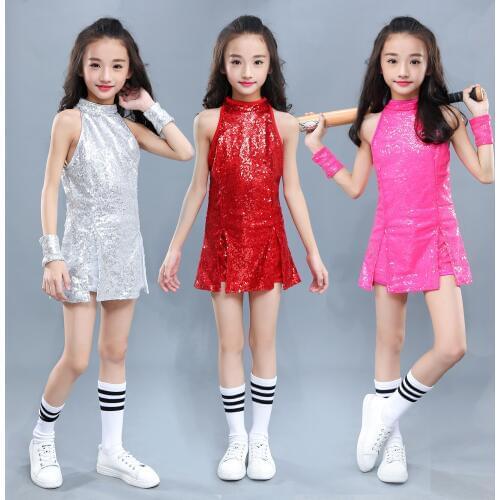 Children Sequin Jazz Dance Costume Girl Hop-hip Dance Clothing Tops +Pants Street Dance Costumes DJ/DS Damce Garment 90