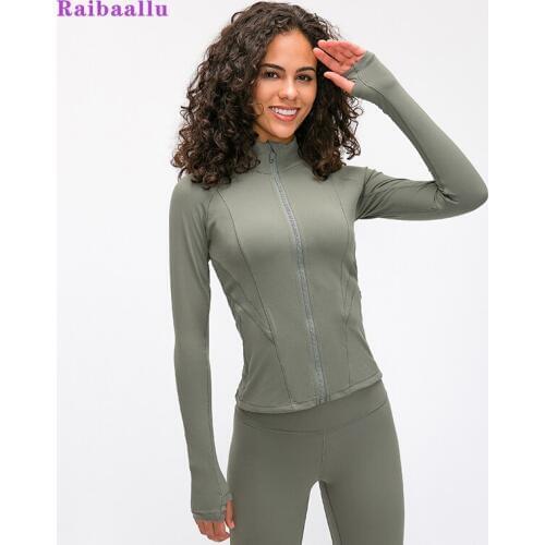 Raibaallu double-sided worsted yoga jacket stretch zipper fitness thread sports jacket for women autumn and winter