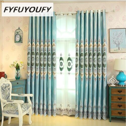 European luxury Thickening shading embroidery curtain fabric for living Room sheer curtains for kitchen window curtain bedroom