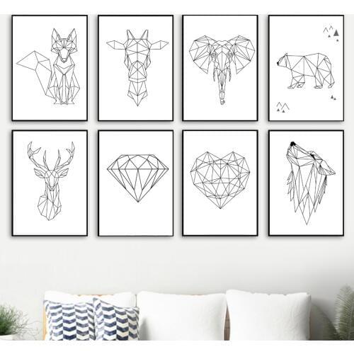 Geometry Diamond Fox Deer Bear Wolf Wall Art Canvas Painting Nordic Posters And Prints Wall Pictures For Living Room Home Decor