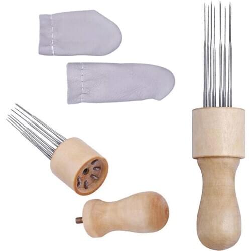 LMDZ Felting Needle with Eight Needles Tool,Craft Wool Felt Stitch Punch Tool with Solid Wood Handle Felting Eight Needles Tool
