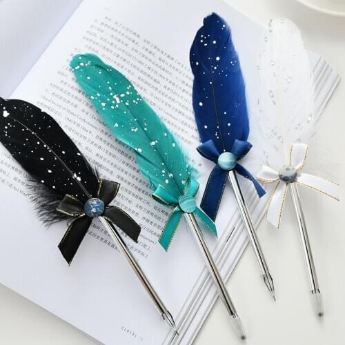 Korean Cute Printed Feather Pen Stationery Personality Neutral Pens for Christmas Birthday Gift Girl Office School Writing Pen