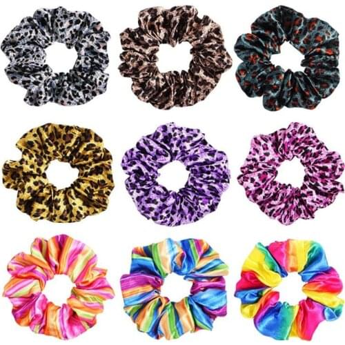 Leopard Colorful Cloth Scrunchies Women Girls Elastic Hair Rubber Bands Accessories Tie Hair Ring Rope Ponytail Holder Headdress