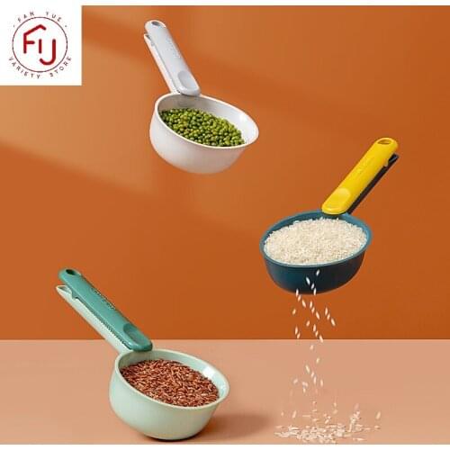 Scoop Rice Spoon Wheat Straw Rice Ladle Shovel Digging Flour Spoon Large Capacity Kitchen Tableware Grain Amount With Clip Spoon