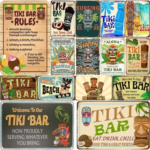 Bar Metal Poster Vintage Metal Signs Aloha Tin Signs Plaque Plate Wall Decor Hawaii Painting Plaques Bar Pub Room Deor