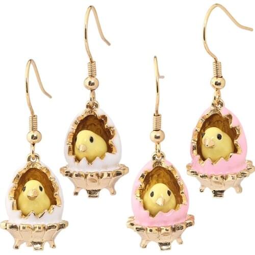 Fashion new product eggshell little yellow chicken lady earrings handmade enamel glaze painted niche design ear hooks