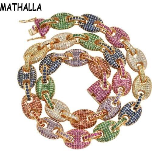 Bling Bling Statement Chunky Mens 12MM Copper Coffee Bean Chain Iced Out Colorful CZ Stone Chain Necklace Hip Hip Jewelry Homme