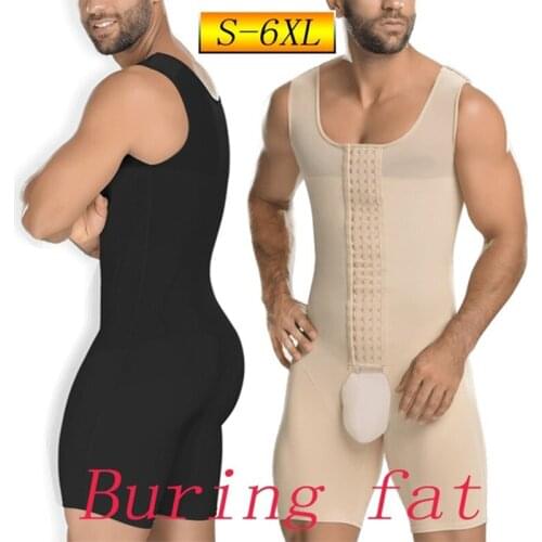 Men Post-Surgical Slimming Firm Compression Bodysuit Shaper Waist Trainer Tummy Belly Control Tight Thigh Slim Full Body Shaper
