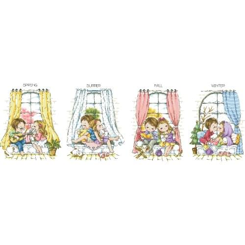 Lovely kit 19-20 Cross stitch Handmade 14CT Counted Canvas DIY,Cross-stitch kits,Embroidery 30-G193+G194 Four Seasons Couple