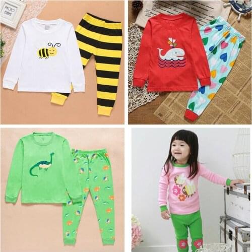 Newest Children Cotton Pajamas Suit Kids Casual Home Clothing Sets Boys Girls Fashion Cartoon Animals Long Sleeve+Pant Two-Piece