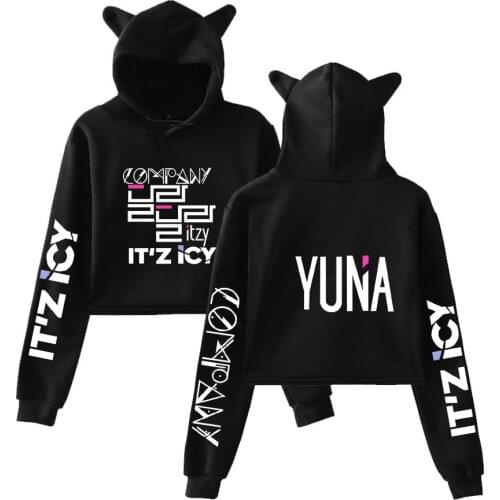 New Fashion Kpop ITZY Hoodies Sweatshirts Harajuku Kawaii Cat Hoodie Korean Style Pullovers Women Crop Hoodies Sweatshirts Drops