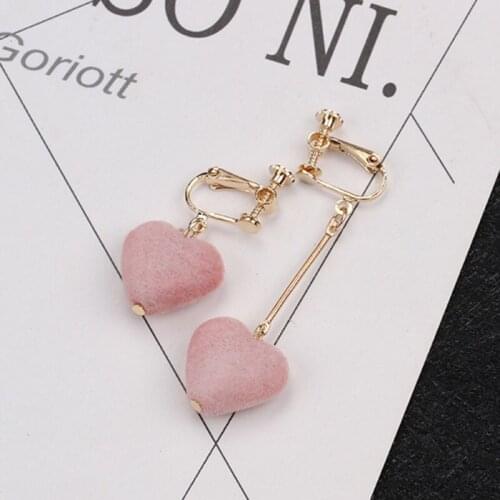 New Long Plush Fabric Cute Heart Stud Earrings For Women Girls Imitation Pearl Jewelry Vintage Brincos DD1506