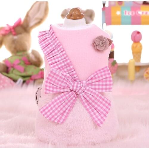 Dog Clothes Winter Coat Cat Wadded Jacket Puppy Parkas Pet Clothing For Dogs And Cats Plaid Bow Small Dog Dress