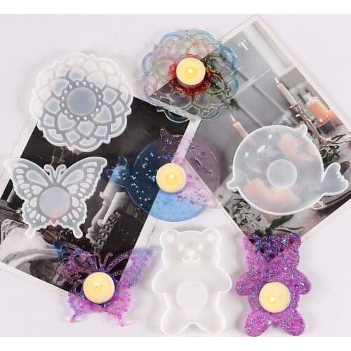 DIY Epoxy Resin Coaster Silicone Mold Flower Butterfly Series Decorative Tray Pufferfish Bear Coaster Candle Holder Box