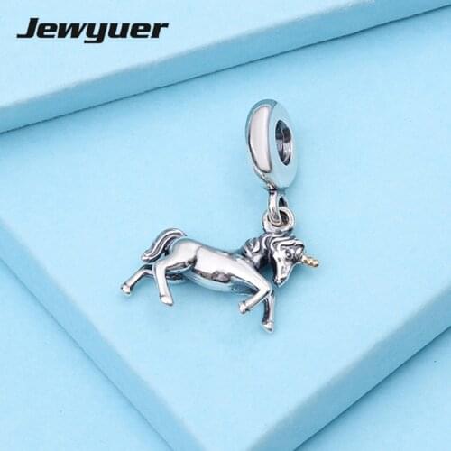 Unicorn Dangle Charms 925 Sterling Silver pendants for jewelry making DIY assessories fit bead bracelet Memnon Jewelry GD034
