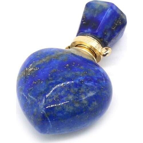 Natural Stone Perfume Bottle Pendants Heart Shape Semi-Precious Charms Section Necklace Pendant For Jewelry Making 23x36x11mm