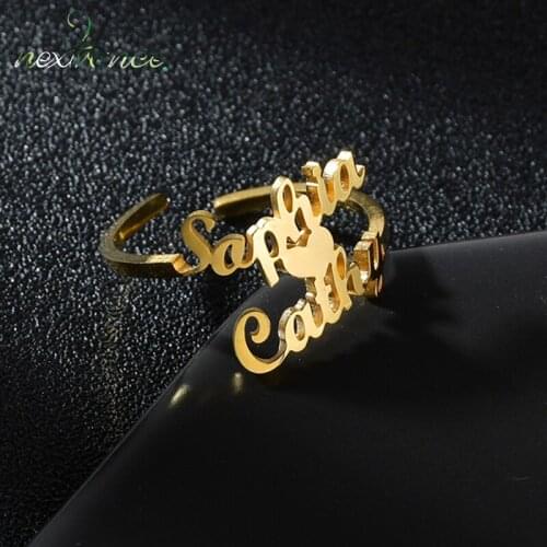 Nextvance Adjustable New Personalized Rings Custom Stainless Steel Two names Heart Ster Rings Name for Woman Jewelry Gift
