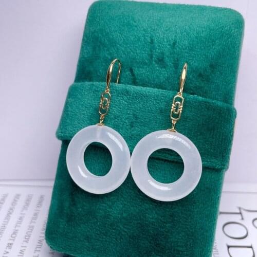 Shilovem 18k yellow Natural white jasper Drop Earrings fine Jewelry women trendy anniversary Christmas gift 20mm myme2020551hby