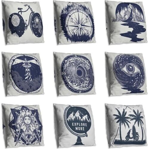 Navy Blue Forest Pillow Case Creative Landscape Throw Pillow Case Decorative Pillowcase funda cojin kussenhoes