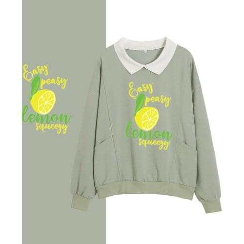 Lemon Print Hoodie Oversized Harajuku Sweatshirts Cototn Cute Graphic Turn-down Collar Sweatshirt Fashionable Women Soft Clothes