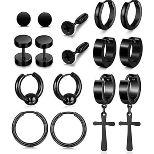 8 Pair/Set Stainless Steel Earring Set Cross Dumbbell Screw Pendant Ear Jewelry
